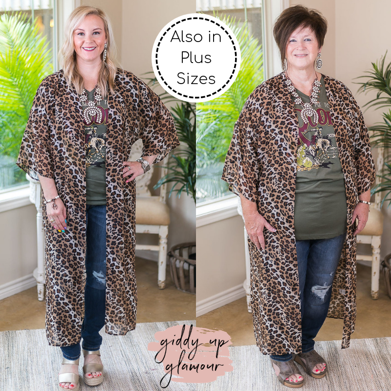 Love Not Logic Long Sheer Duster Kimono in Leopard - Giddy Up Glamour Boutique