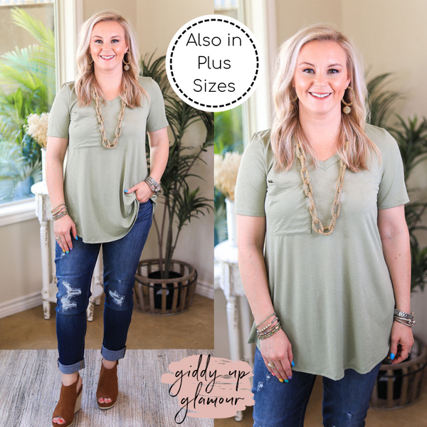 Just Right Short Sleeve Pocket Tee in Sage Green