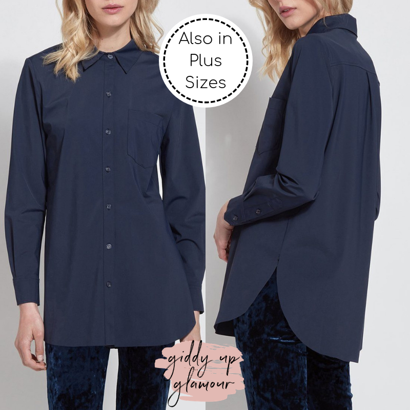 Online Exclusive | Lysse Schiffer Button Down Dress Shirt in Twilight (Navy Blue) - Giddy Up Glamour Boutique