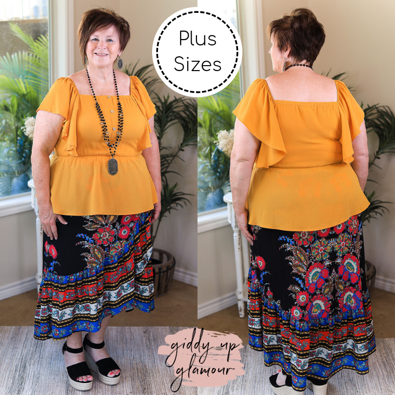 Plus Size | Flock To Paradise Floral Print Wrap Skirt in Black - Giddy Up Glamour Boutique