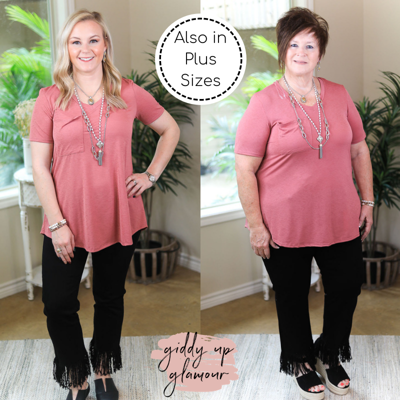 Last Chance Size Small | Just Right Solid Short Sleeve Pocket Tee in Mauve Pink - Giddy Up Glamour Boutique