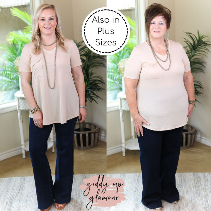 Just Right Solid Short Sleeve Pocket Tee in Khaki Tan - Giddy Up Glamour Boutique