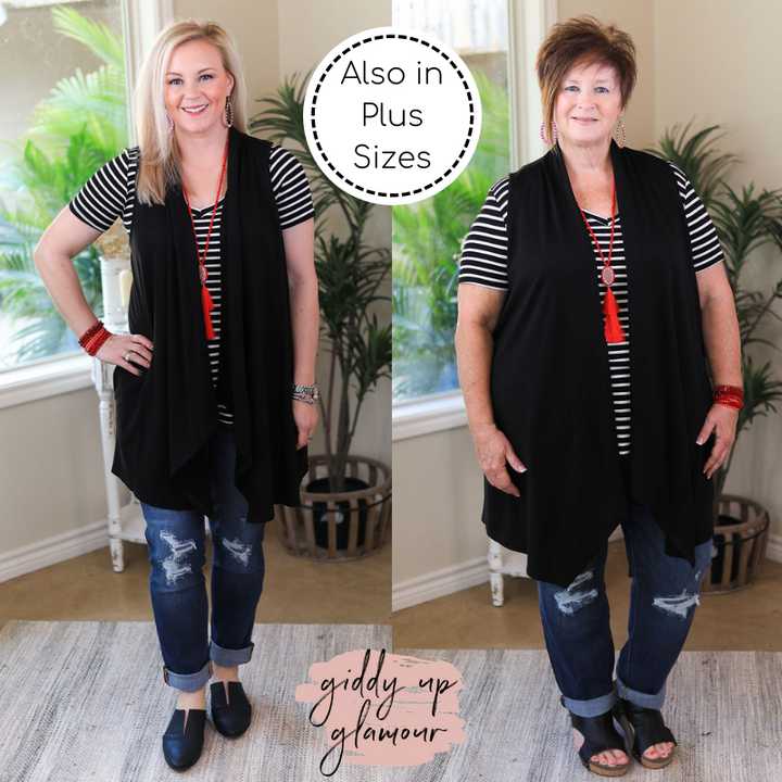 In Line With Style Solid Vest in Black - Giddy Up Glamour Boutique
