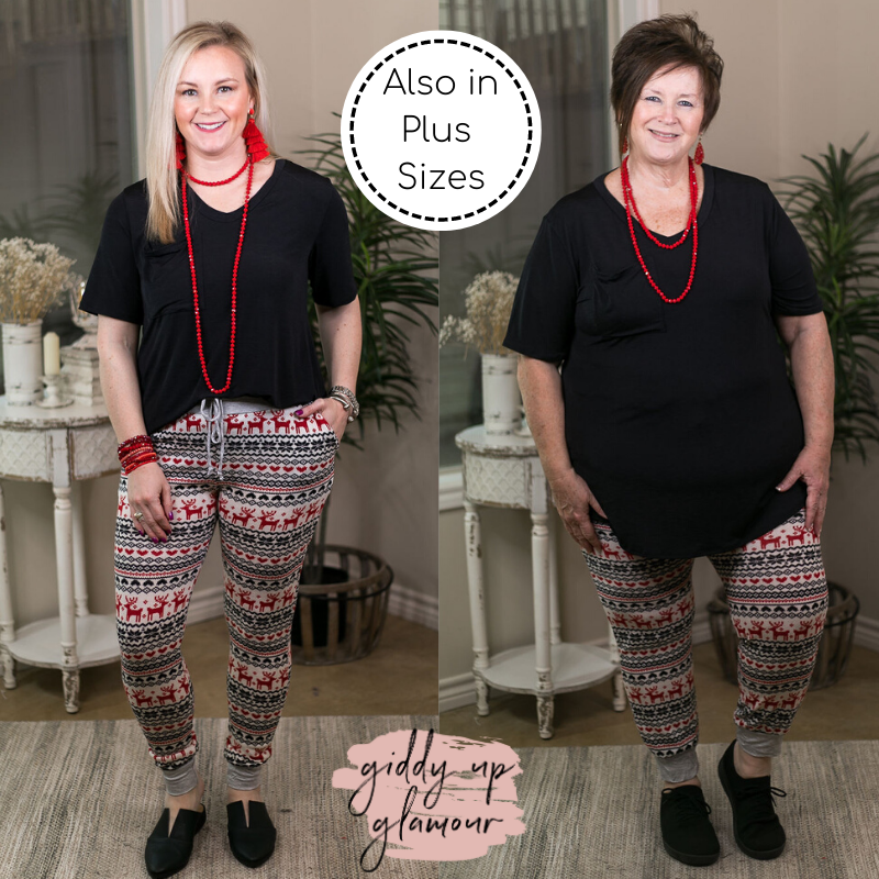 Last Chance Size S & M | For The Win Lounge Jogger Pants with Drawstring Waist in Christmas Reindeer Pattern - Giddy Up Glamour Boutique