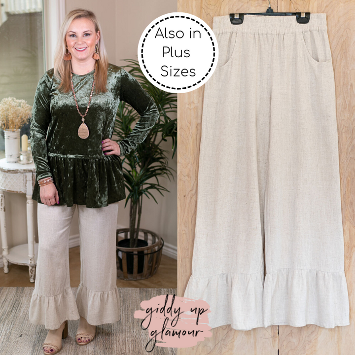True Statement Wide Leg Linen Pants in Oatmeal Ivory - Giddy Up Glamour Boutique
