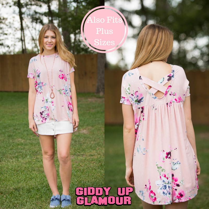 Last Chance Size Small | Something You Never Had Floral High-Low Tunic in Light Pink - Giddy Up Glamour Boutique