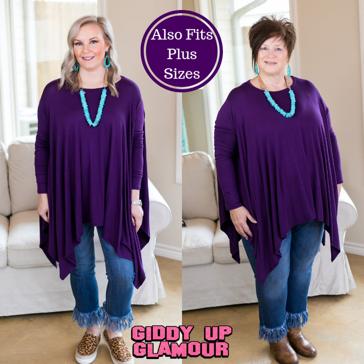 Last Chance Size Small & Med. | Perfect Getaway Handkerchief Top in Purple (Oversized) - Giddy Up Glamour Boutique