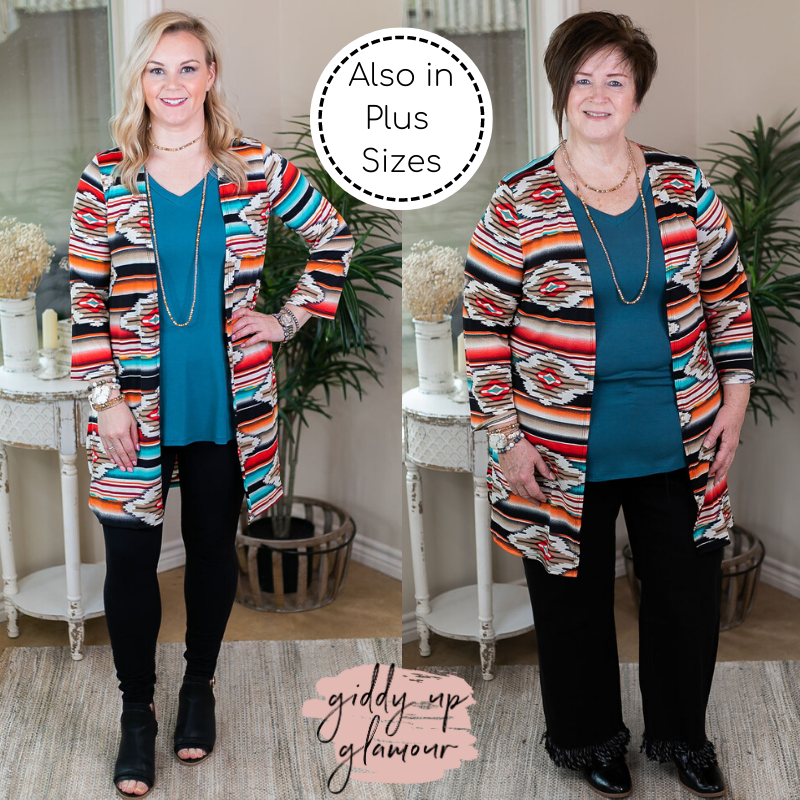 All Eyes On You Aztec Print Cardigan in Red and Turquoise