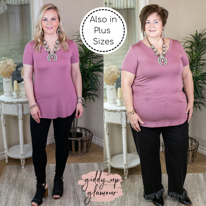 Simply The Best V Neck Short Sleeve Tee Shirt in Mauve