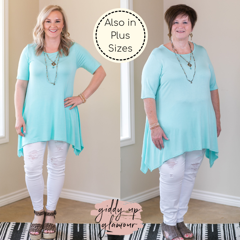 Whenever This Happens Solid Handkerchief Tunic Top in Mint - Giddy Up Glamour Boutique