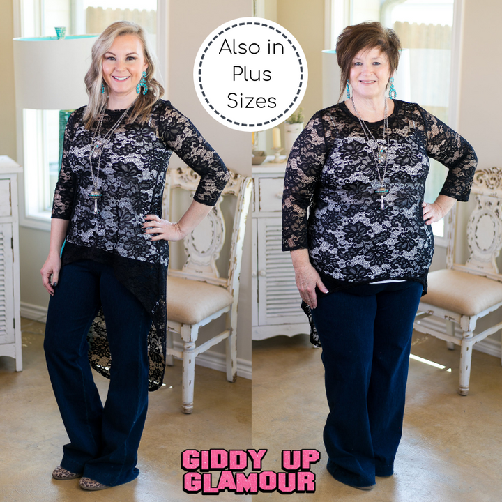 Last Chance S & M | My Next Escapade Lace High Low Top in Black - Giddy Up Glamour Boutique
