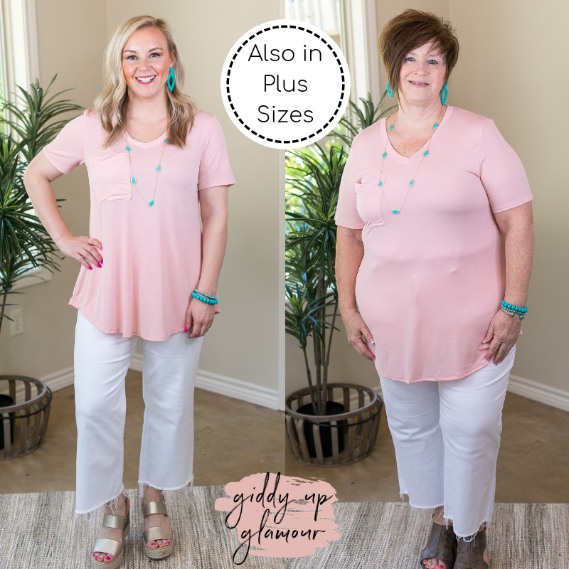 Just Right Short Sleeve Pocket Tee in Blush Pink - Giddy Up Glamour Boutique