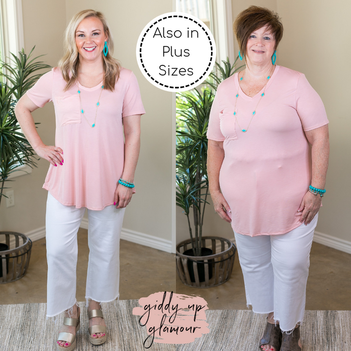 Just Right Short Sleeve Pocket Tee in Blush Pink - Giddy Up Glamour Boutique