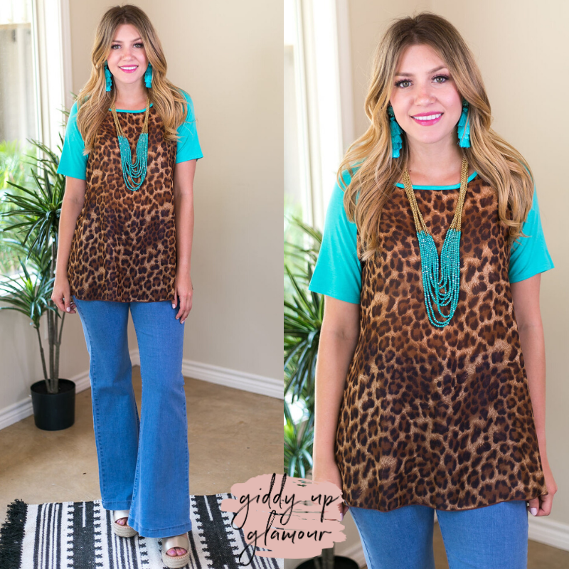 Online Exclusive | Who Is She Sheer Leopard Top with Turquoise Sleeves