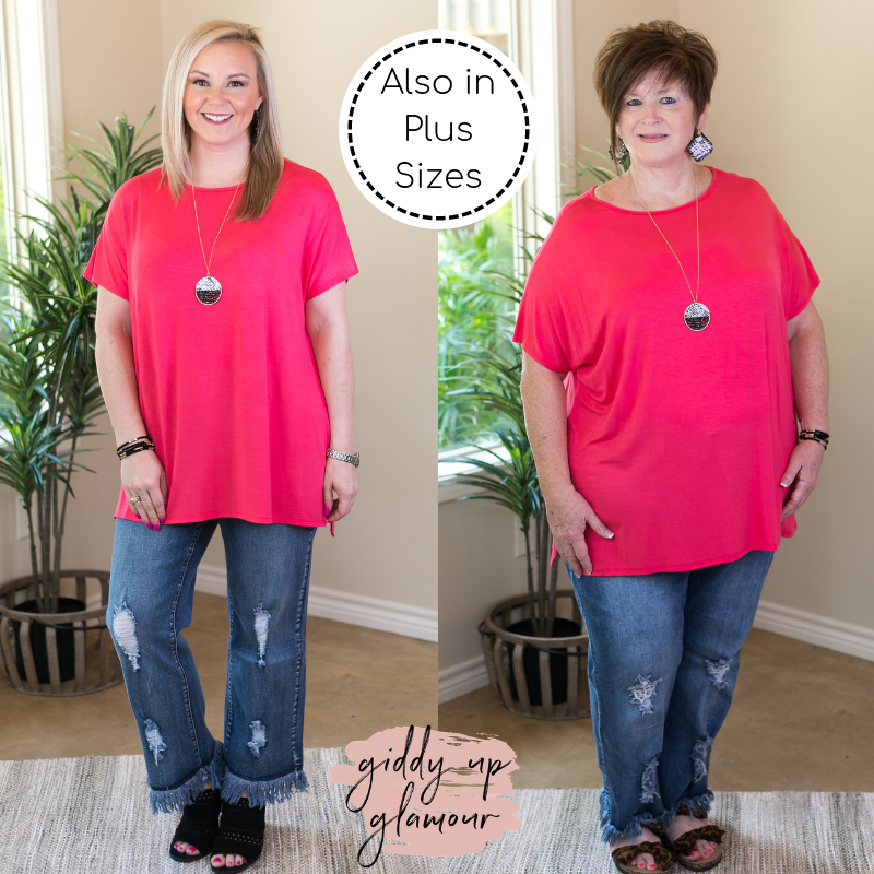 Last Chance Size Small | Everyday Basics Drop Sleeve Solid Piko Top in Coral - Giddy Up Glamour Boutique