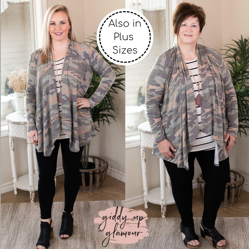 Under Cover Long Sleeve Cardigan in Camouflage waterfall front