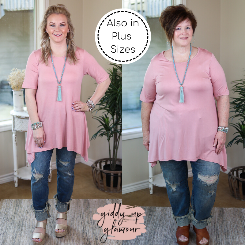 Whenever This Happens Solid Handkerchief Tunic Top in Rose Pink - Giddy Up Glamour Boutique