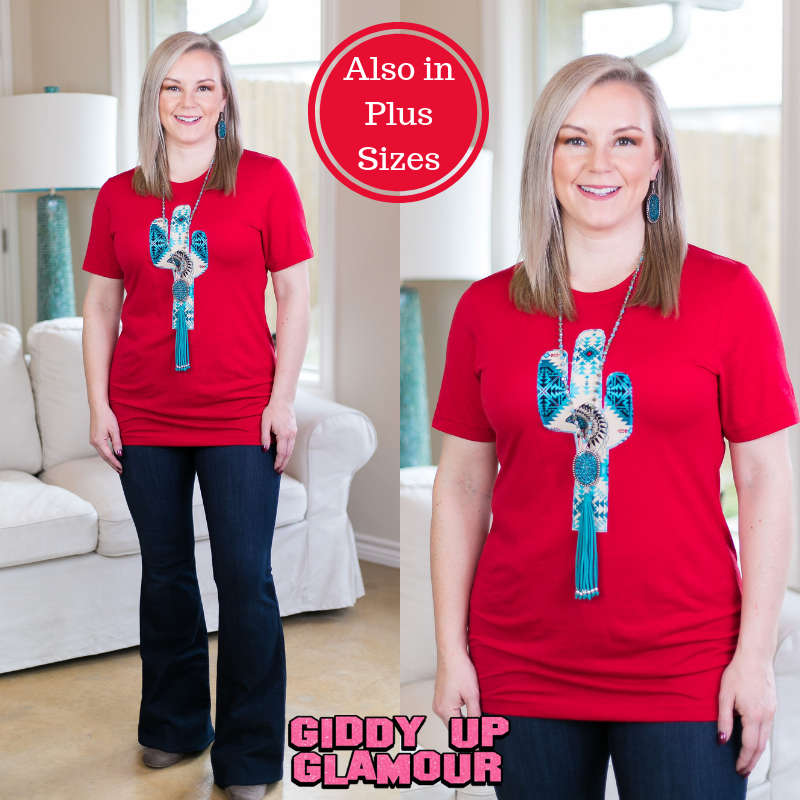 The Wild West Tribal Cactus Tee Shirt in Red - Giddy Up Glamour Boutique