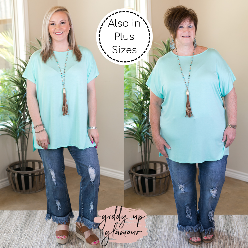 Last Chance Size S | Everyday Basics Drop Sleeve Solid Piko Top in Mint - Giddy Up Glamour Boutique