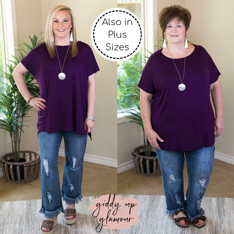 Last Chance Size Small | Everyday Basics Drop Sleeve Solid Piko Top in Purple - Giddy Up Glamour Boutique