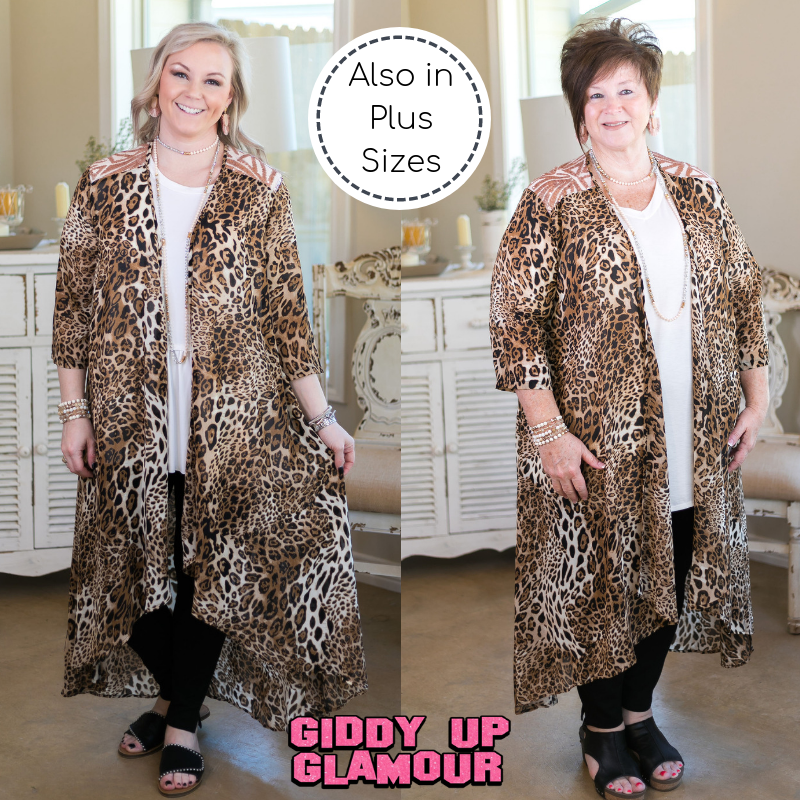 women's plus size leopard cheetah kimono duster cover up sequins rose gold southern grace boutique trendy
