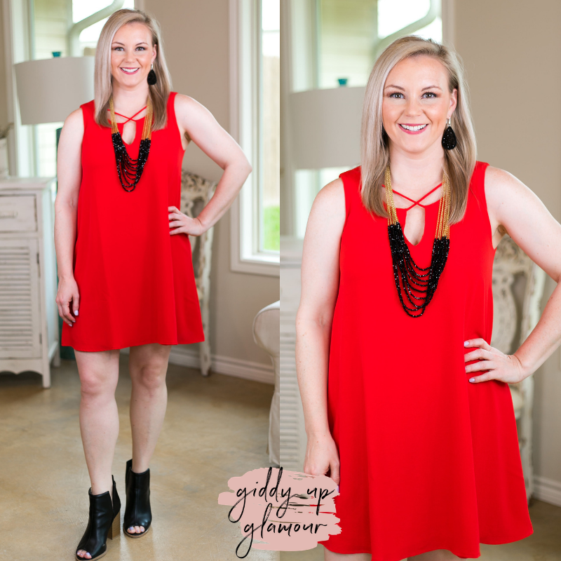 Last Chance Size Small | No More Trouble Solid Sleeveless Shift Dress in Red - Giddy Up Glamour Boutique