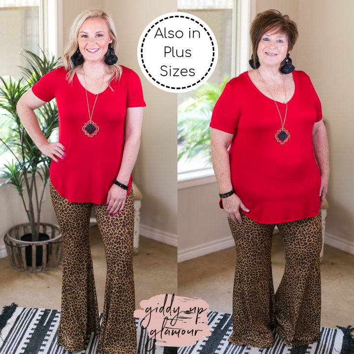 Simply The Best V Neck Short Sleeve Tee Shirt in Red - Giddy Up Glamour Boutique