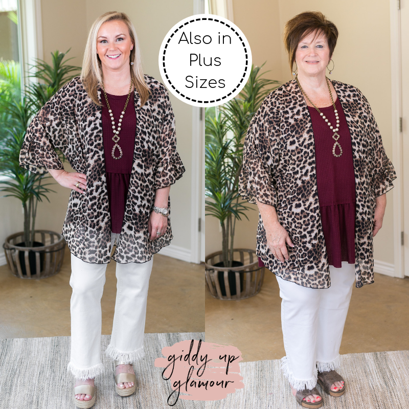 Tell Me About It Sheer Kimono with Ruffle Sleeves in Leopard