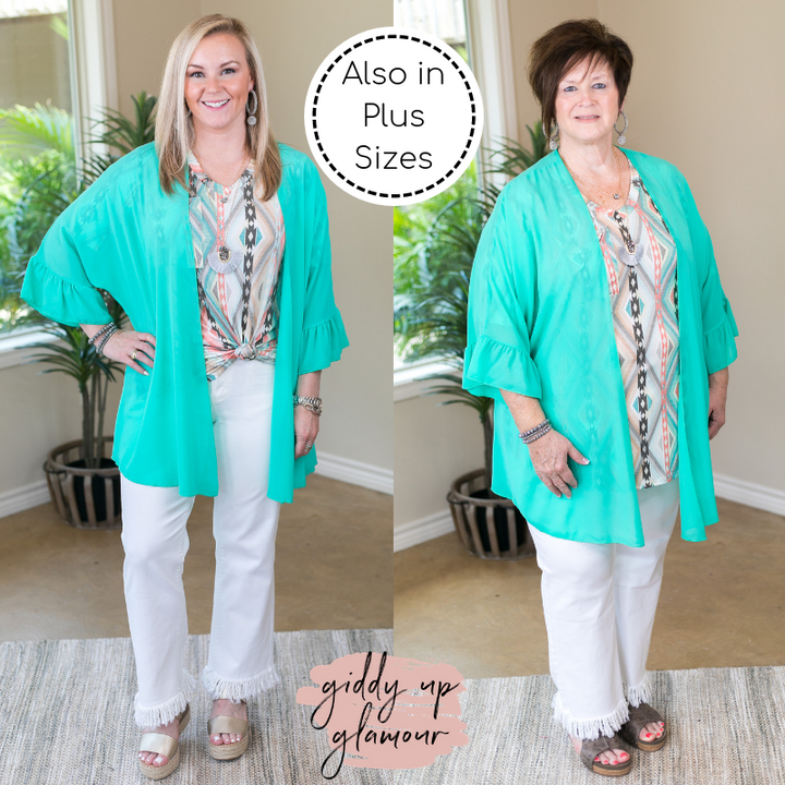Tell Me About It Sheer Kimono with Ruffle Sleeves in Mint - Giddy Up Glamour Boutique