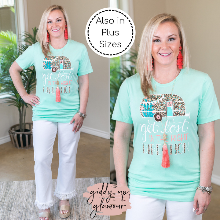 Get Lost In The Right Direction Camper Short Sleeve Tee Shirt in Mint - Giddy Up Glamour Boutique