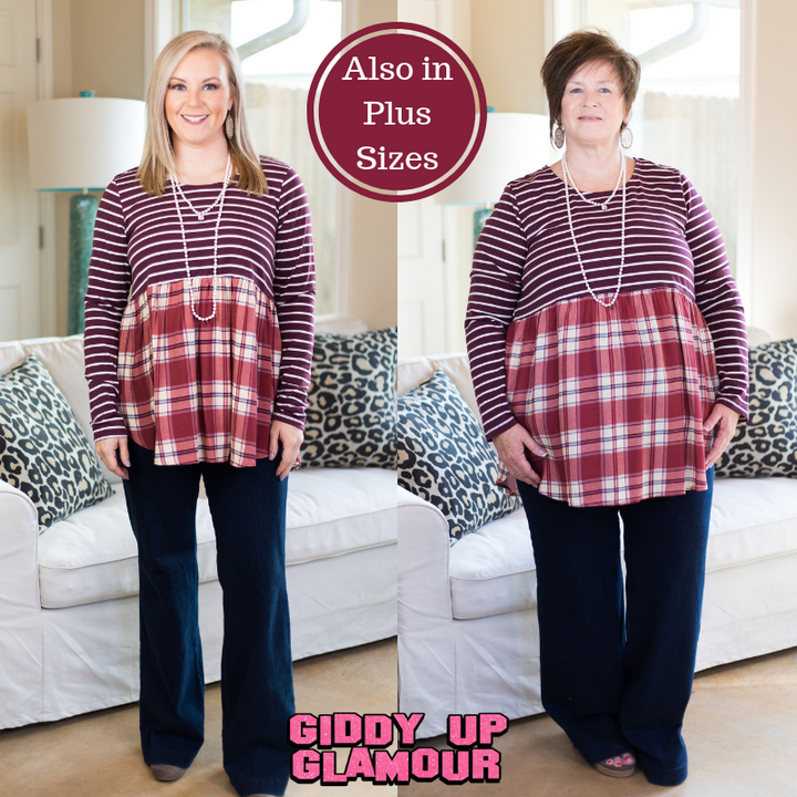 Women's boutique plus size plaid stripe striped stripes top shirt blouse long sleeve