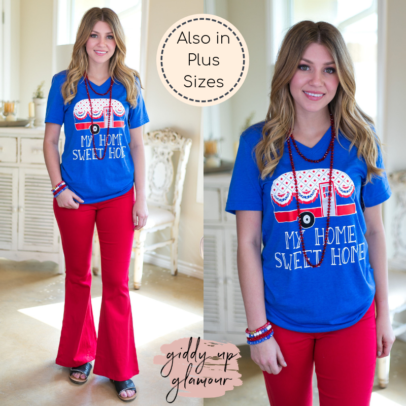 Last Chance Size Small | My Home Sweet Home Short Sleeve Tee Shirt in Blue - Giddy Up Glamour Boutique