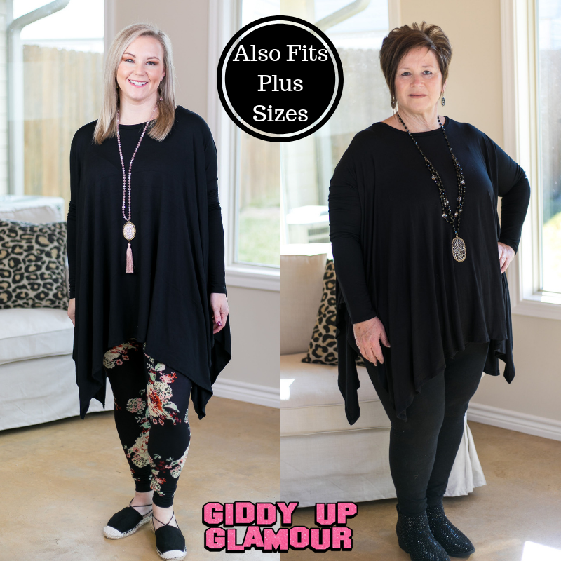 Last Chance Size Small & Med. | Perfect Getaway Handkerchief Top in Black (Oversized) - Giddy Up Glamour Boutique