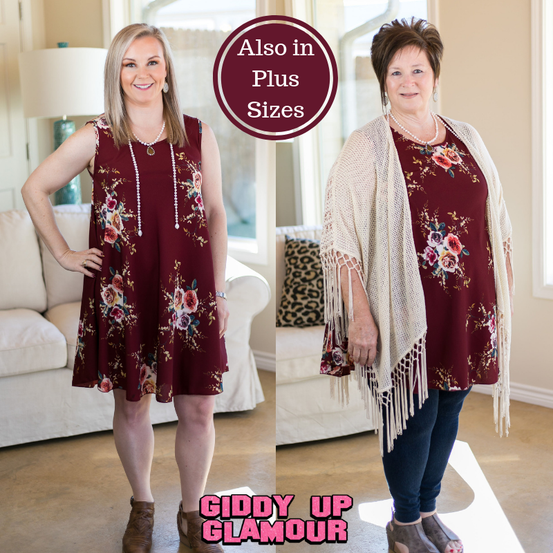 Last Chance Size S/M | What I'm About Floral A Line Dress in Maroon - Giddy Up Glamour Boutique