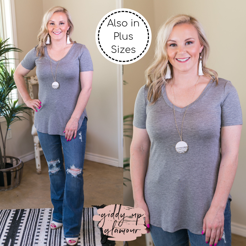 Last Chance Size S, 2XL, & 3XL | Simply The Best V Neck Short Sleeve Tee Shirt in Heather Grey - Giddy Up Glamour Boutique