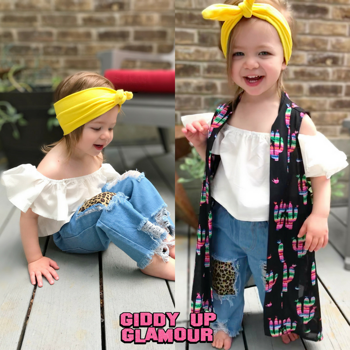 Children's Be Curious Off Shoulder Top in White - Giddy Up Glamour Boutique