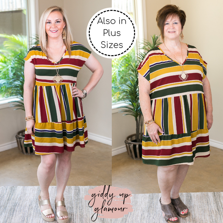 Going To Be Good V Neck Stripe Babydoll Dress in Mustard Yellow - Giddy Up Glamour Boutique