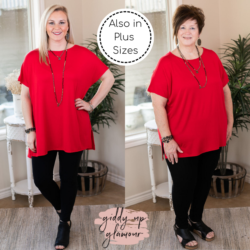 Everyday Basics Drop Sleeve Solid Piko Top in Red