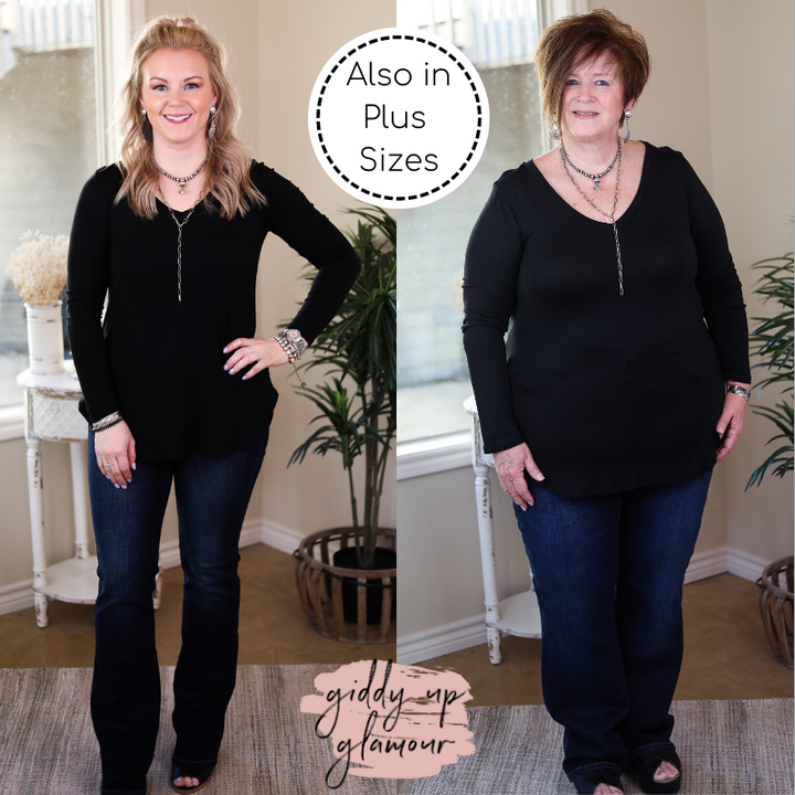 Simply The Best V Neck Long Sleeve Tee in Black