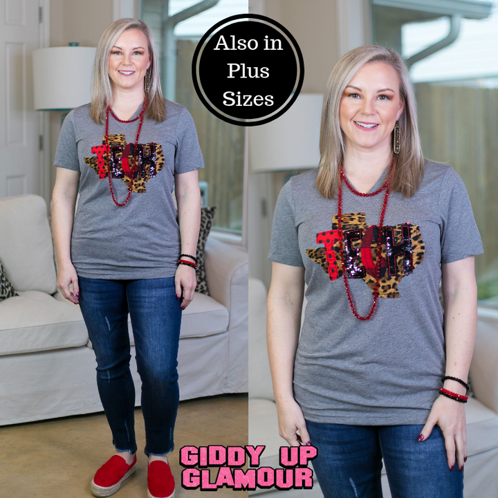 Texas Tech University women's plus size boutique sequins buffalo plaid bella canvas tee shirt top blouse wreck 'em
