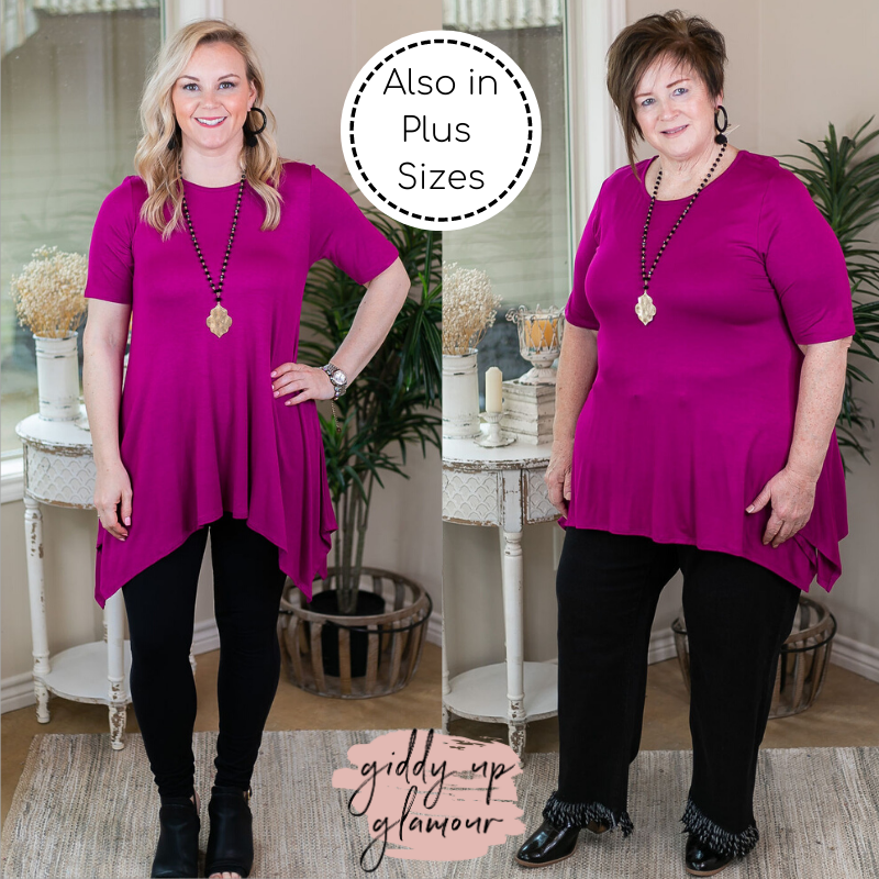 Whenever This Happens Solid Handkerchief Tunic Top in Magenta