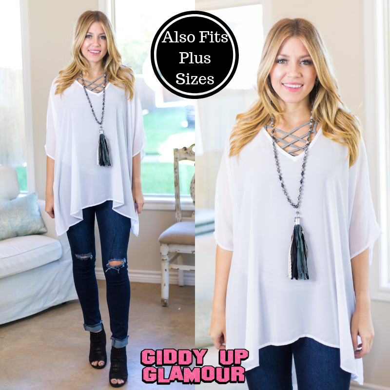 Sure Thing Sheer Oversized Poncho Top in White