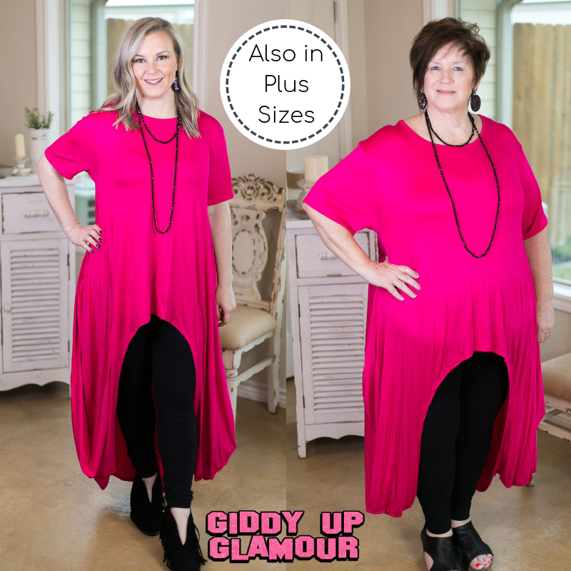 Last Chance Size S & M | Don't Think Twice High Low Short Sleeve Top in Hot Pink - Giddy Up Glamour Boutique
