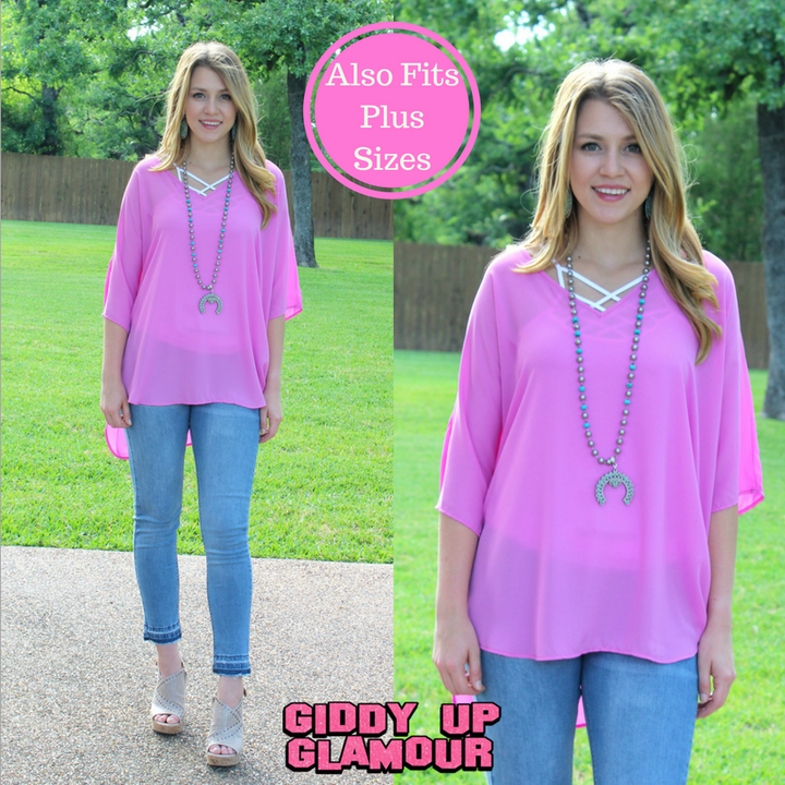 On The Line Sheer Oversized Poncho Top in Orchid - Giddy Up Glamour Boutique