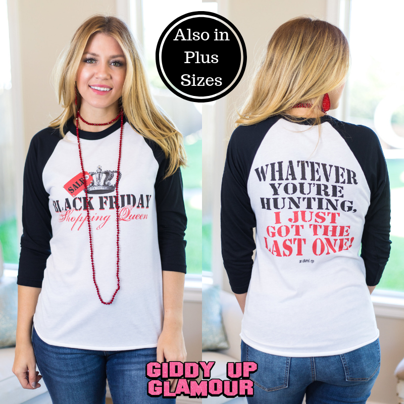 Black Friday Shopping Queen Black Baseball Tee - Giddy Up Glamour Boutique