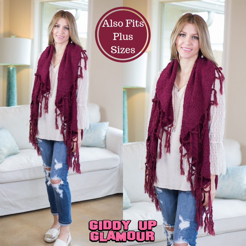 Sunday Sights Vest with Tassel Trim in Maroon - Giddy Up Glamour Boutique
