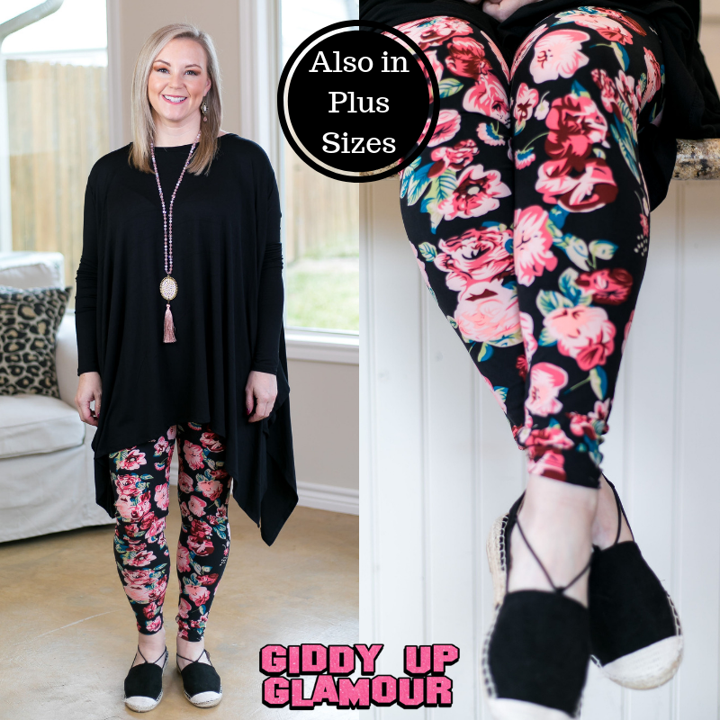 This Is The Life Floral Print Leggings in Pink - Giddy Up Glamour Boutique
