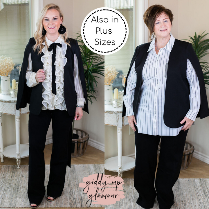 Serious Business Cape Blazer in Black - Giddy Up Glamour Boutique