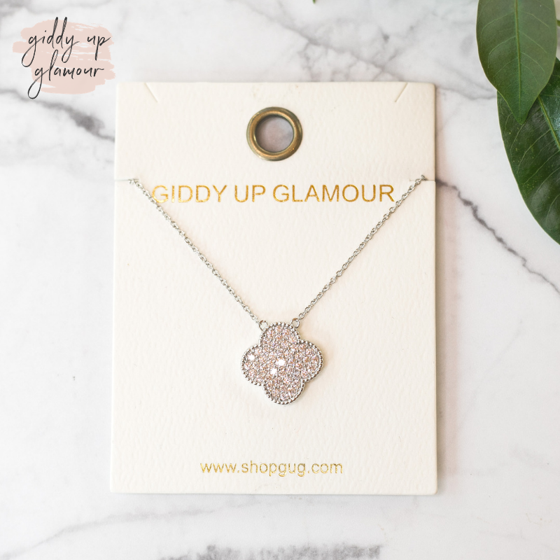 CZ Pave Crystal Clover Necklace - Giddy Up Glamour Boutique