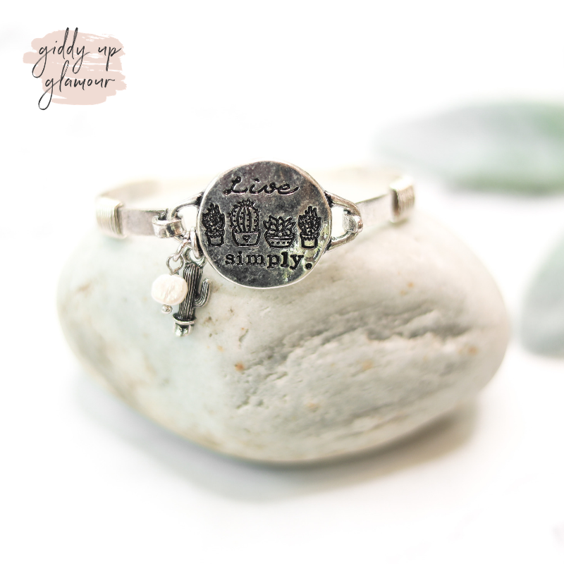 Live Simply Silver Wire Bracelet - Giddy Up Glamour Boutique